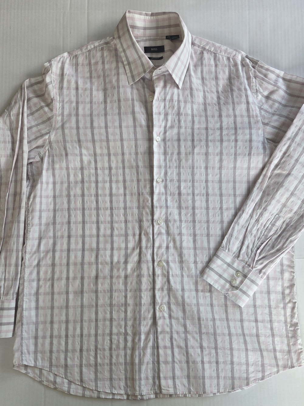 Hugo Boss Light Pink and White Checked Dress Shirt